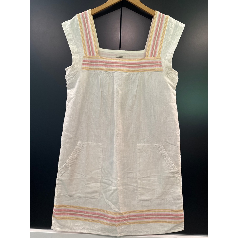 Faherty Organic Cotton Striped Shift Dress Ivory Pink Yellow WDS2201-ALS Small